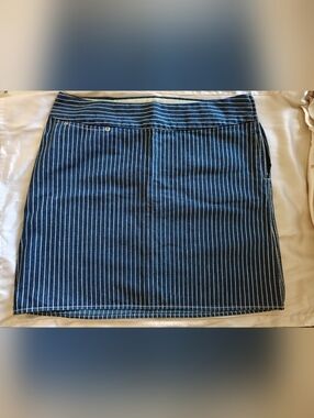 DKNY Cotton Jeans Blue Stripe Denim Short Skirt with Lime Accent